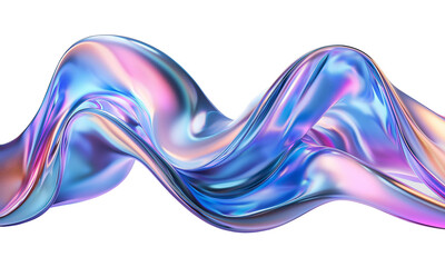holographic iridescent fluid wave flow 3d render abstract isolated on transparent background cutout