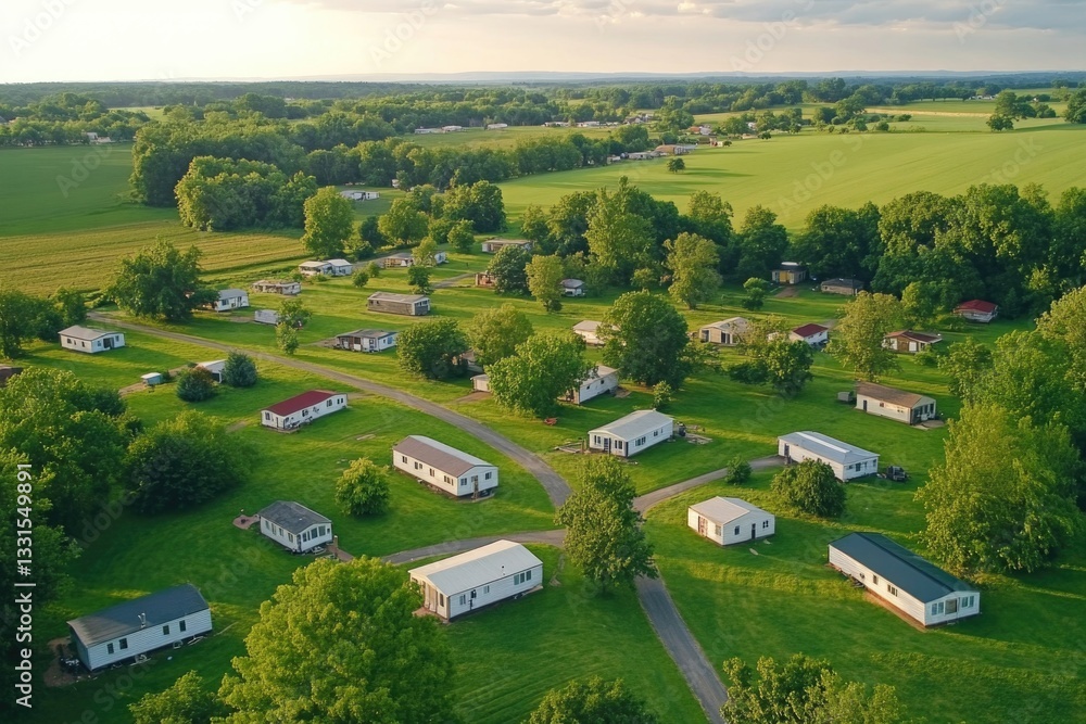 Aufkleber aerial view of a small town surrounded by trees, perfect for use in presentations, reports or market