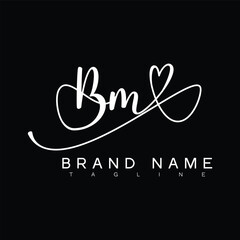 BM Handwritten initial letter with love . BM simple signature vector logo with Hart shape variation, beauty, photography letter logo design. B M