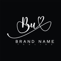 BU Handwritten initial letter with love . BU simple signature vector logo with Hart shape variation, beauty, photography letter logo design. B U