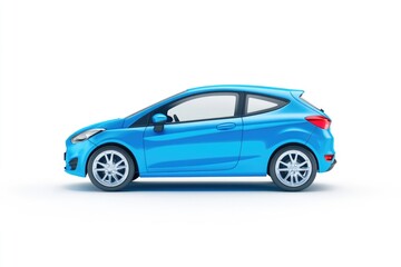 Fototapeta premium A blue car sitting on a clean white surface