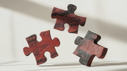 Creative puzzle pieces in mid-air studio setting photography minimalist environment artistic perspective