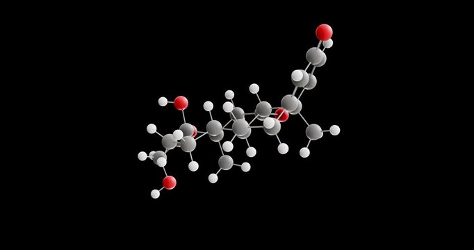 Prednisone molecule, rotating 3D model of adrenals, looped video on a black background