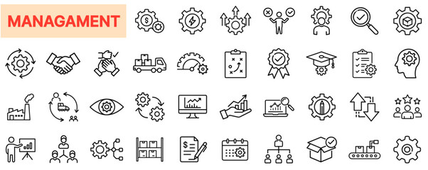 Business Management & Operational Strategy Icon Set – Leadership, Workflow, Logistics, Performance, Planning