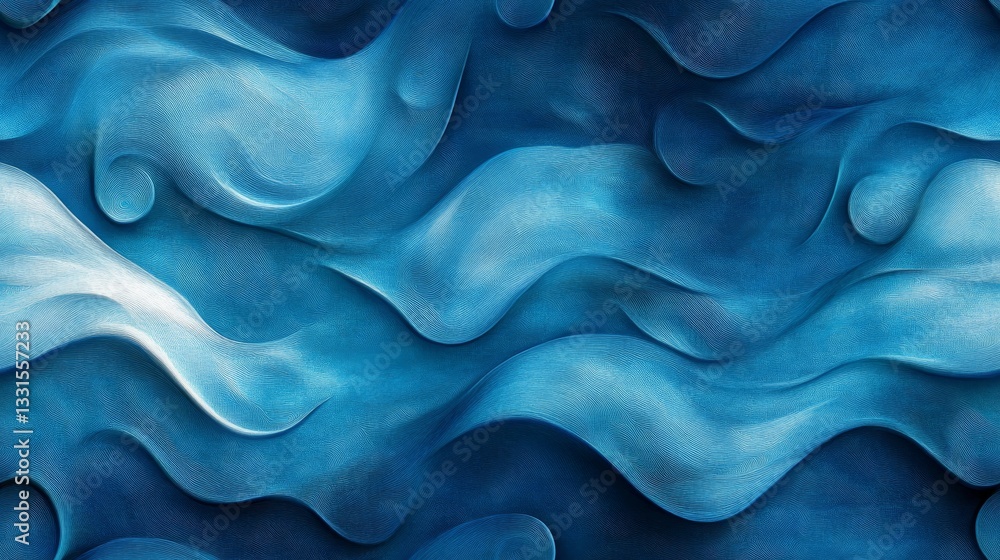 Poster abstract image featuring blue flowing shapes and textures in composition