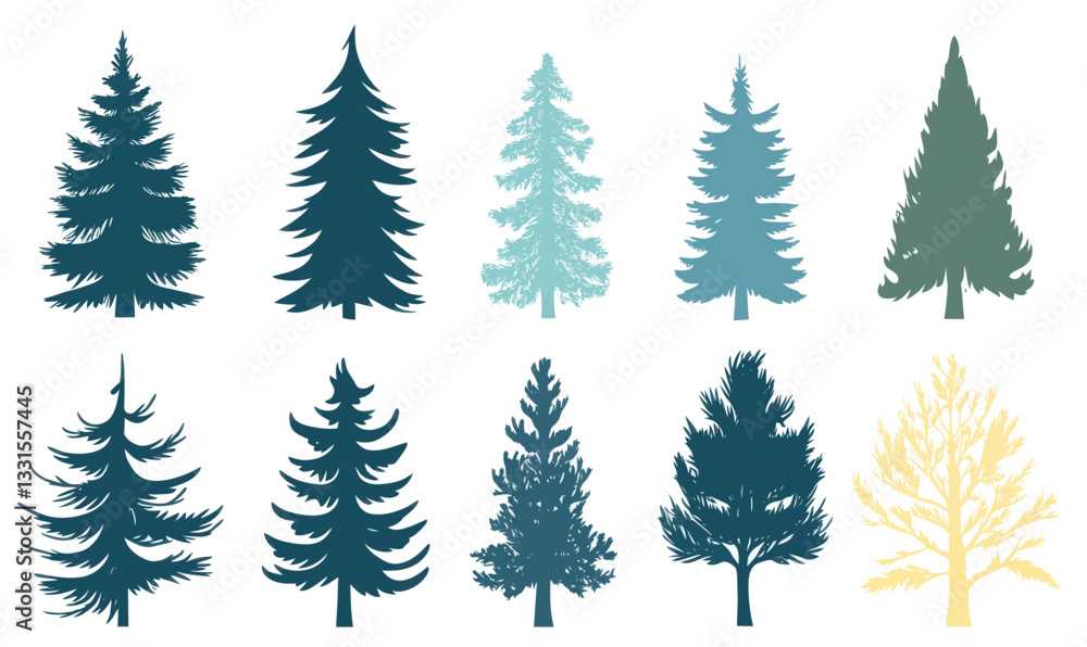 Poster minimalistic pine tree vector set for nature and design projects