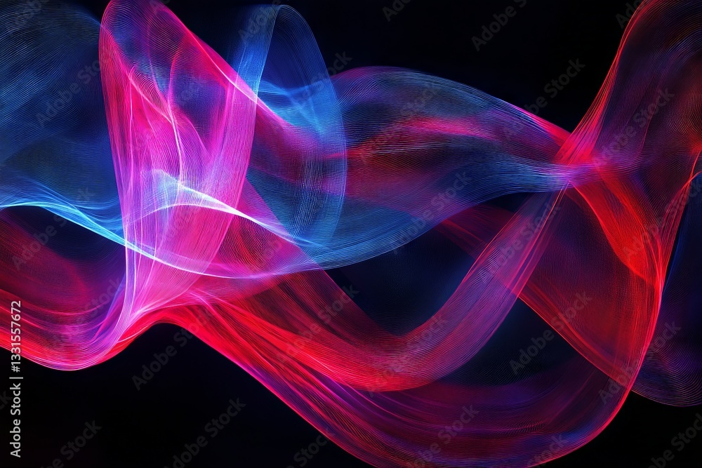 Poster Colorful abstract waves of light create a mesmerizing visual effect against a dark background