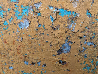 background, texture of peeling paint on painted metal, grunge