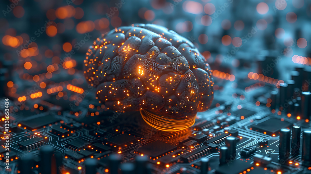 Poster digital brain circuitry ai neural network, futuristic technology concept