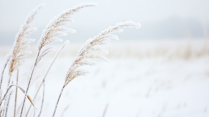 Fototapeta premium Frost Covered Grass in a Snowy Field Winter Landscape