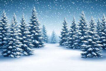 Obraz premium Snow covers a tranquil forest path surrounded by tall evergreen trees during a gentle winter snowfall