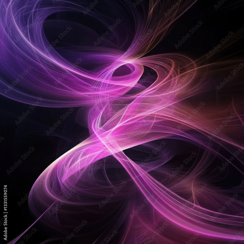 Poster mesmerizing abstract purple light swirls creating elegant neon flow against dark background