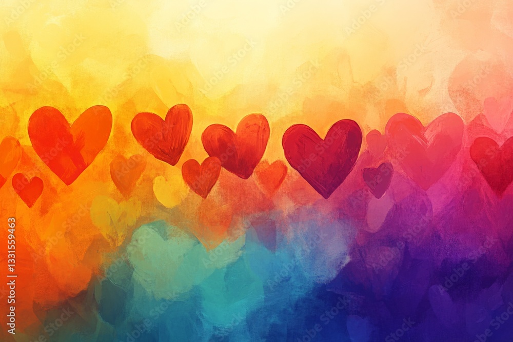 Poster colorful hearts create a vibrant backdrop expressing love and affection in a warm, artistic display