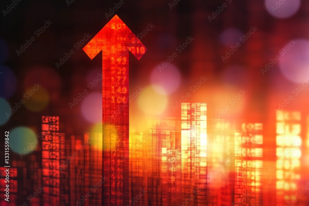 Aufkleber visual representation of market growth with upward arrow and abstract cityscape at sunset