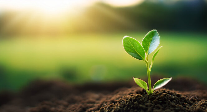 Brote de una peque&ntilde;a planta verde creciendo en la tierra en un campo verde concepto de naturaleza, crecimiento, sostenibilidad, vida, medio ambiente, energ&iacute;a limpia y desarrollo sostenible