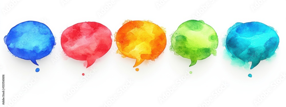 Poster row of multicolored speech bubbles on a white background in a vibrant theme