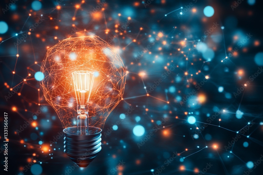 Poster light bulb illuminated with vibrant connections symbolizing innovation and technology in a digital a