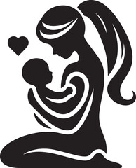 Mom and Baby Love heart vector silhouette illustration