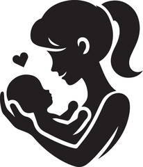 Mom and Baby Love heart vector silhouette illustration