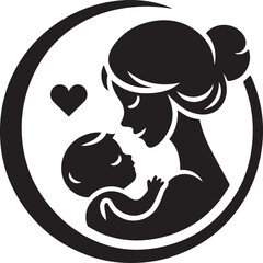 Mom and Baby Love heart vector silhouette illustration