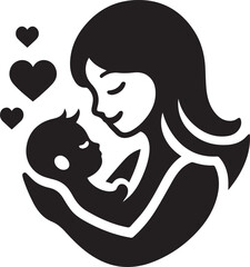 Fototapeta premium Mom and Baby Love heart vector silhouette illustration