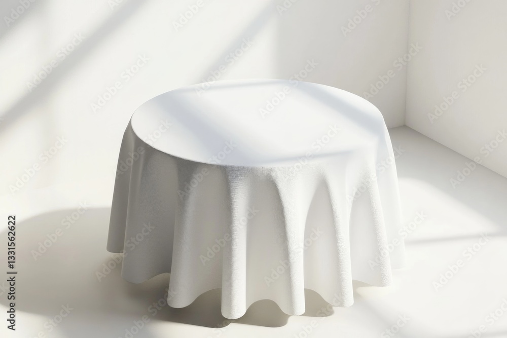 Poster A simple white table setting with a clean tablecloth