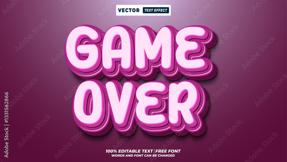 Poster game over soft trendy 3d editable vector text effect. colourful children typography style game over 