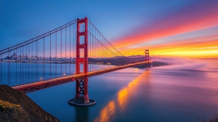 Fototapeta premium Golden gate bridge sunset san francisco landscape photography calm water panoramic view natural beauty