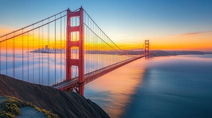 Golden gate bridge sunset san francisco landscape photography calm waters aesthetic view iconic landmark