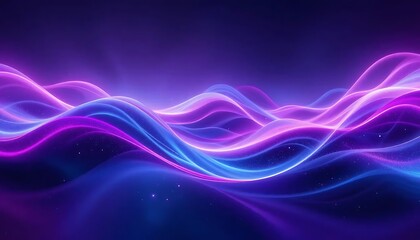 Futuristic purple and blue energy waves flow in an abstract smoke light design