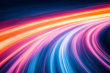 Obraz premium Flowing colors create a vibrant abstract pattern of light trails in a night scene showcasing technological movement