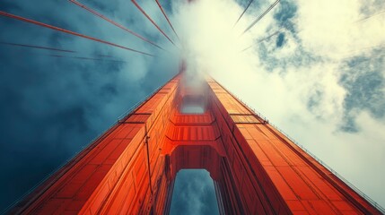 Exploring the golden gate bridge san francisco captivating architectural views under a cloudy sky from a low angle