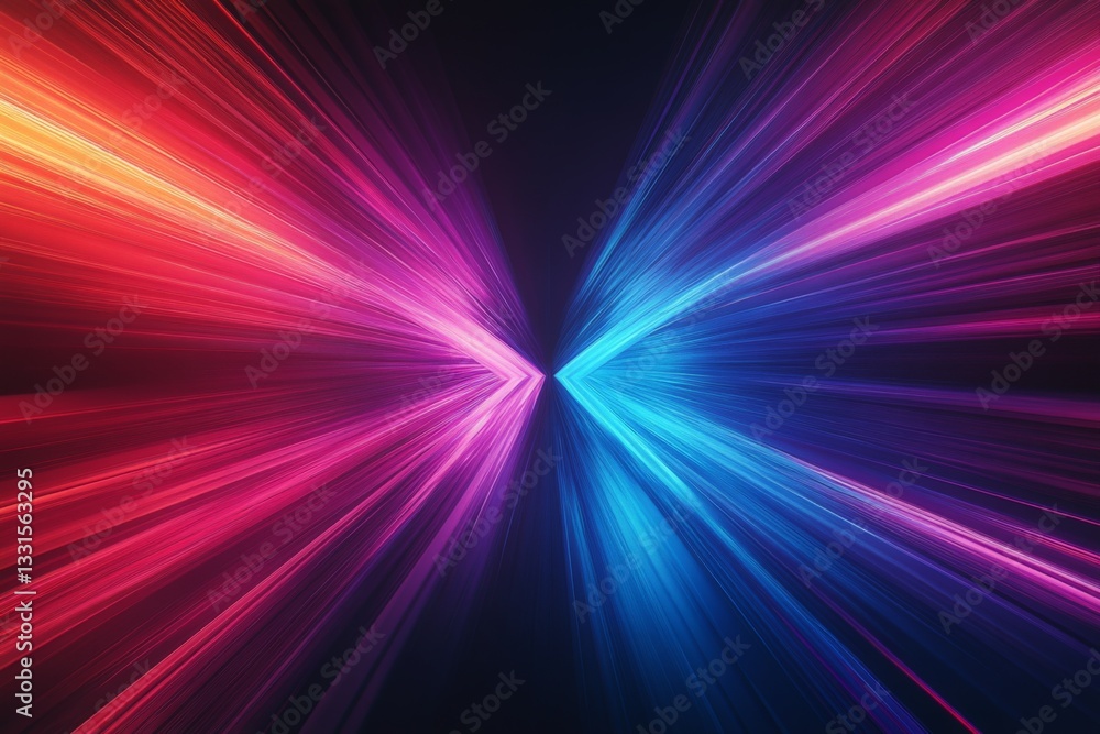 Leinwandbilder Colorful light beams create an abstract symmetrical pattern in a dark environment