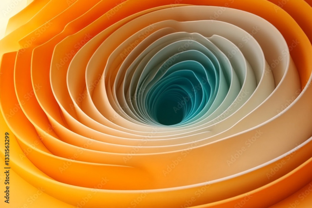 Fototapete spiral pattern of layered orange and blue paper creating a mesmerizing visual effect in natural ligh