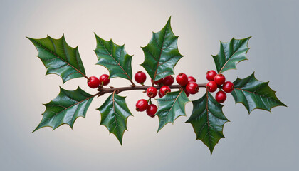 Fototapeta premium Holly branch with berries botanical illustration for winter holiday designs and educational materials