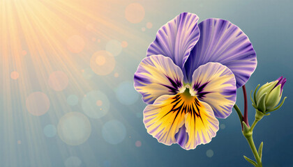 Purple pansy botanical drawing for garden design projects and horticultural education materials
