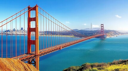 Fototapeta premium Golden gate bridge view from marin headlands san francisco landscape photography clear day panoramic scene