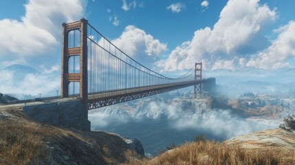 Fototapeta premium Capturing the golden gate bridge in san francisco landscape photography cloudy sky wide view of iconic architecture