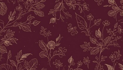 Elegant Minimalist Floral Pattern on Dark Burgundy Background

