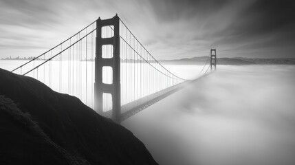 Golden gate bridge in fog san francisco landscape photography dramatic atmosphere wide angle view