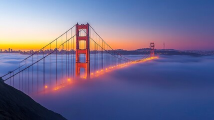 Fototapeta premium Golden gate bridge at sunrise san francisco landscape photography foggy environment scenic viewpoint