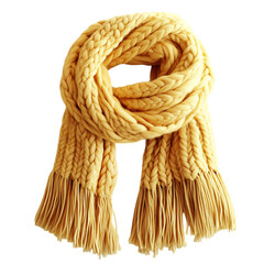 Chunky Knit Scarf with Oversized Tassels in Pale Yellow Isolated on Transparent Background
