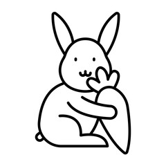 rabbit eating carrot. outline icon