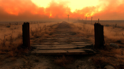 Fototapeta premium Empty path through fire