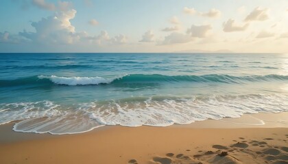 Golden Hour Beach Waves with Soft Sand and Ocean Breeze

