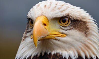 Fototapeta premium Close-up portrait of a majestic bald eagle showcasing its striking features and sharp gaze