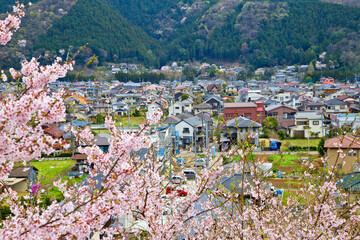 Cityscape of Ome town in Spring, Tokyo prefecture, Kanto, Japan.