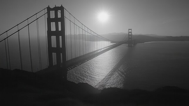 Golden gate bridge sunset san francisco black and white photography coastal viewpoint urban landscape