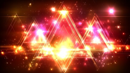 Abstract geometric shapes with bright luminous red and gold lights