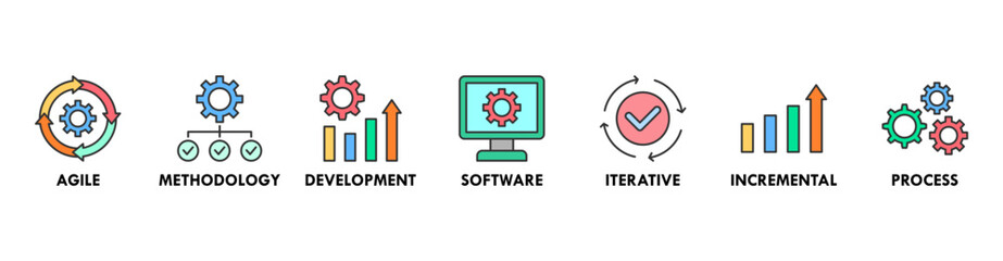 Scrum development banner web icon vector illustration concept with icon of agile, methodology, development, software, iterative, incremental and process